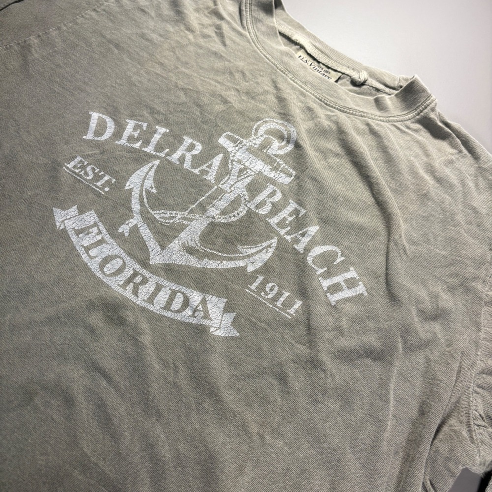 U.S. Vintage Delray Beach‎ Florida Long Sleeve T-Shirt Anchor Mens Medium